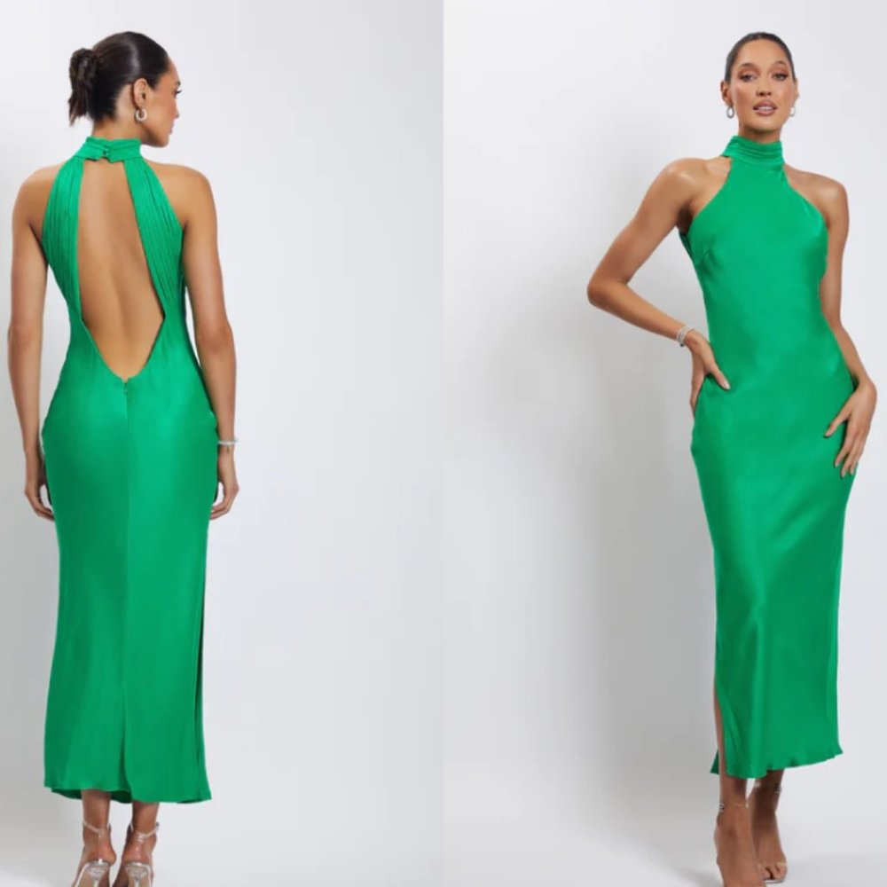 Green Satin Maxi Dress